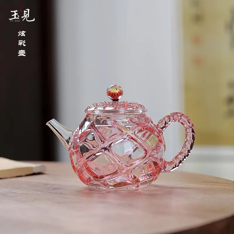 玉见高端熏金玻璃泡茶壶纯手工炫彩高硼硅精致高颜值耐热泡茶器