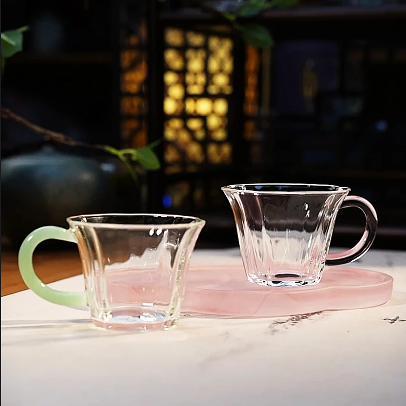 耐高温玻璃茶杯品茗杯主人杯喝茶杯子高硼硅带把手高颜值水杯