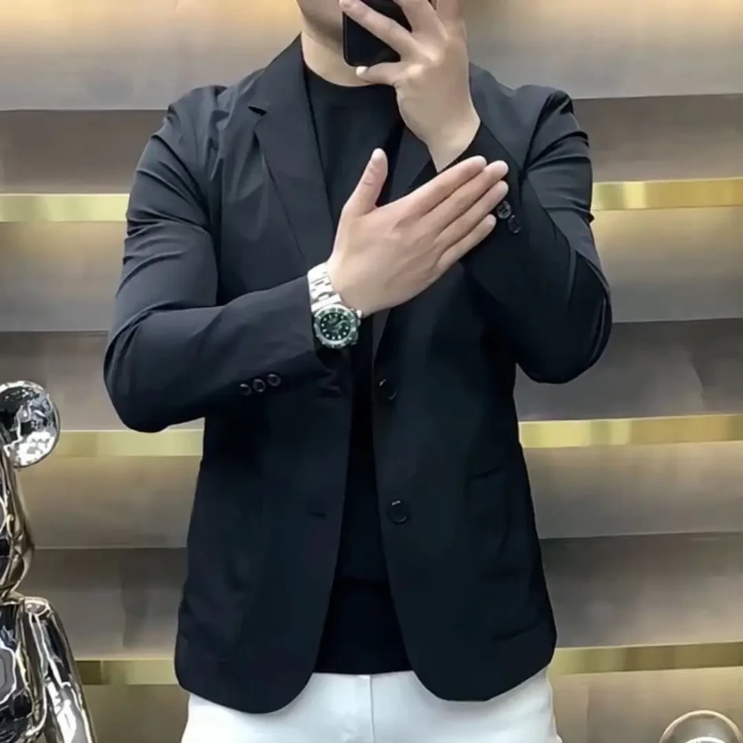 新款高档男士休闲西服男纯色韩版商务百搭春秋轻薄简约小西装外套