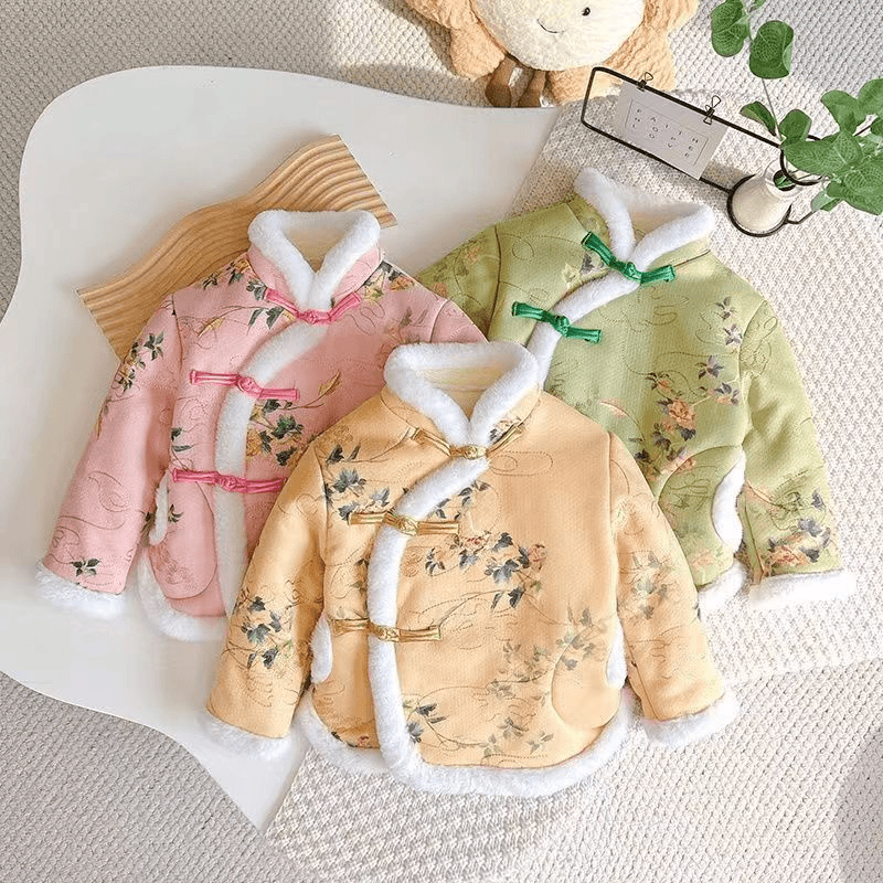 冬季复古中国风唐装儿童套装拜年服男童女童宝宝盘扣古风防寒外穿