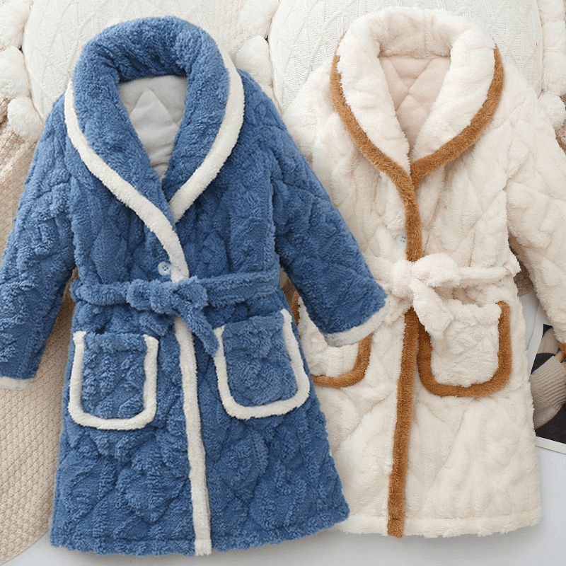 儿童睡袍冬季珊瑚绒男童女童三层夹棉加厚款中大童法兰绒长款浴袍