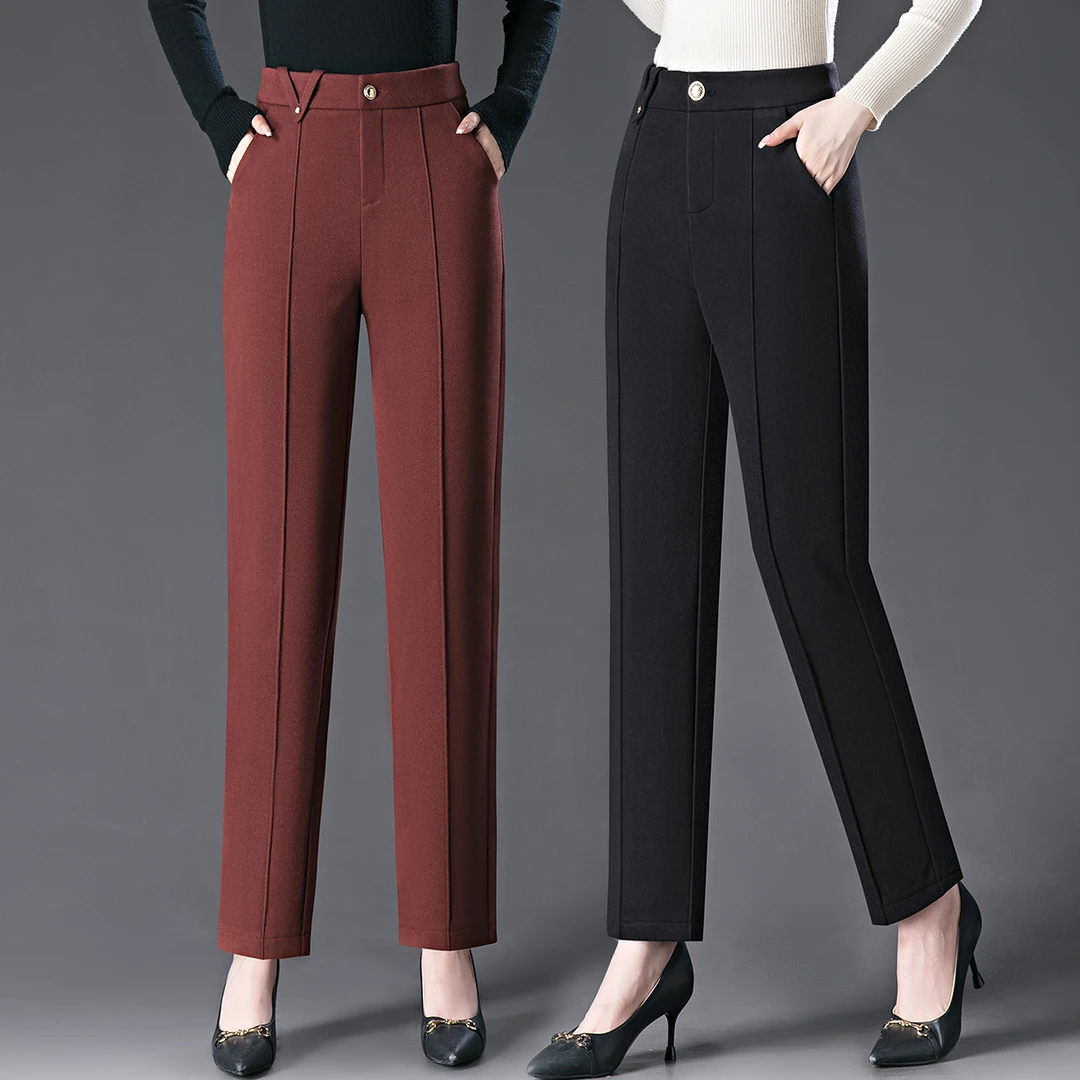 2025秋季新款女士高腰直筒商务休闲小西裤职业装长裤子毛呢西装裤