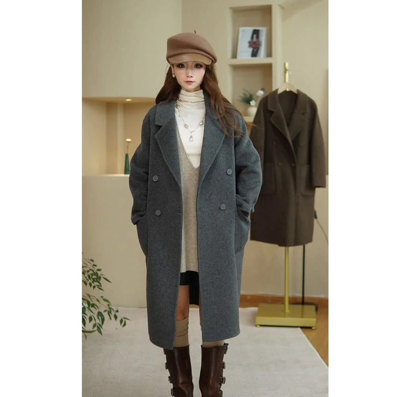 24001时尚新品双面羊毛大衣西装毛呢外套百搭气质双面呢