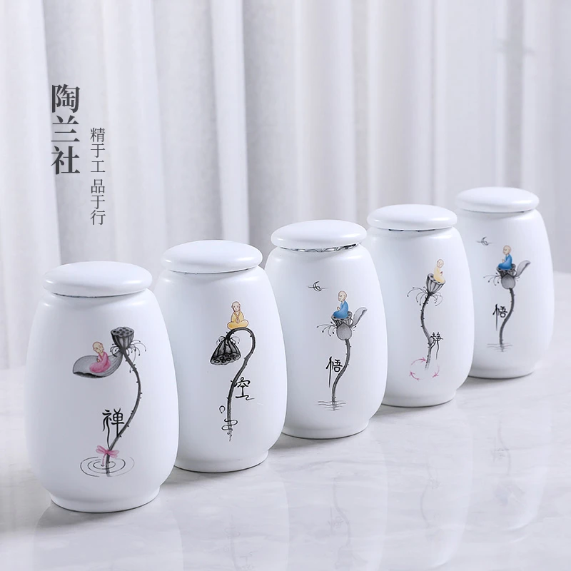 手绘陶瓷防潮茶叶罐密封罐创意精品中式家用存储茶叶罐茶道配件