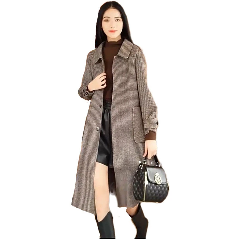 韩版时尚中长款格子风衣女2024秋冬新款气质减龄洋气百搭呢子外套