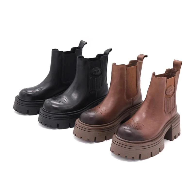 秋冬新款小牛皮厚底短筒烟筒靴女靴302887