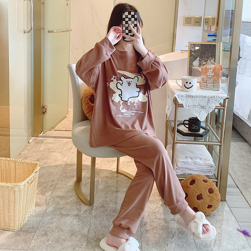 可外穿德绒睡衣女秋冬卡通长袖加厚保暖家居服套装学生大码200斤