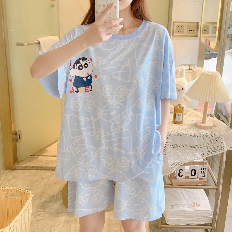 棉质睡衣女2024夏季甜美卡通加肥大码胖mm200斤两件套家居服外穿