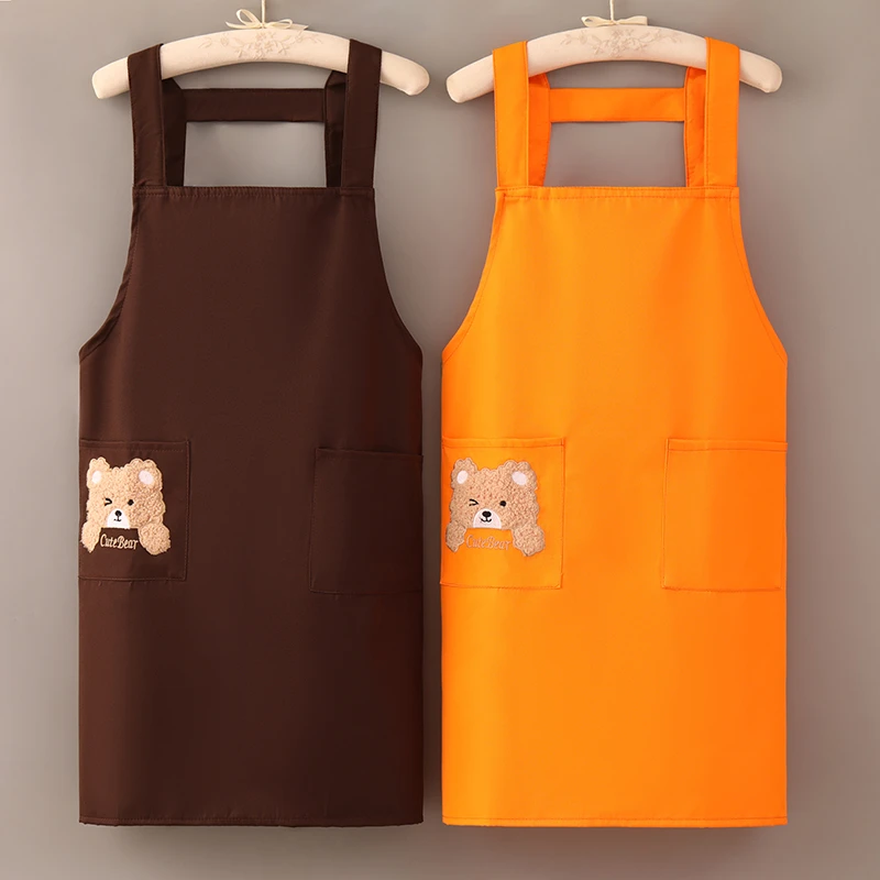 围裙防水家用厨房耐脏防油背带餐厅女做饭纯色工作服定制LOGO印字