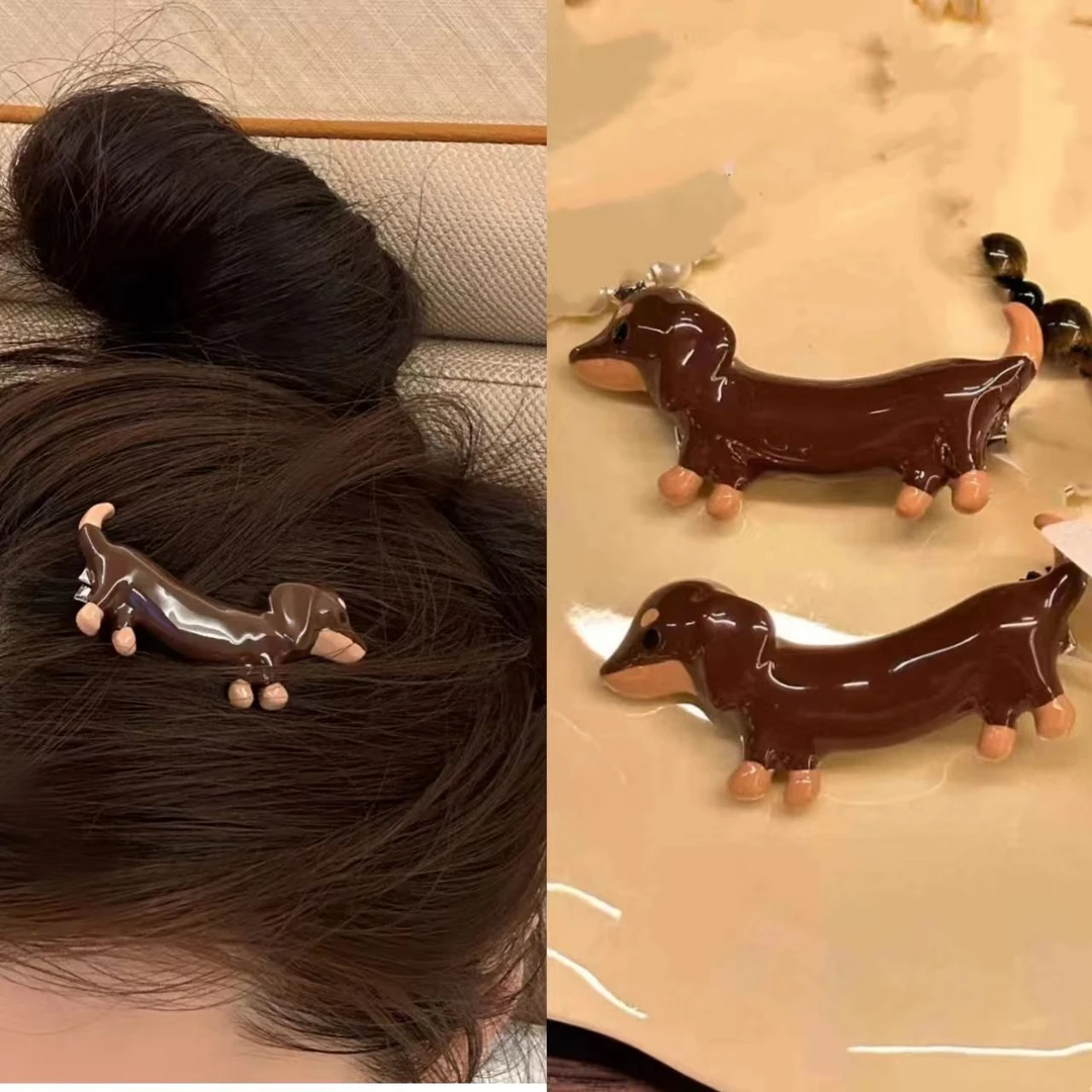 2024新款腊肠小狗发夹小众设计感百搭款侧边夹可爱狗狗发夹刘海夹