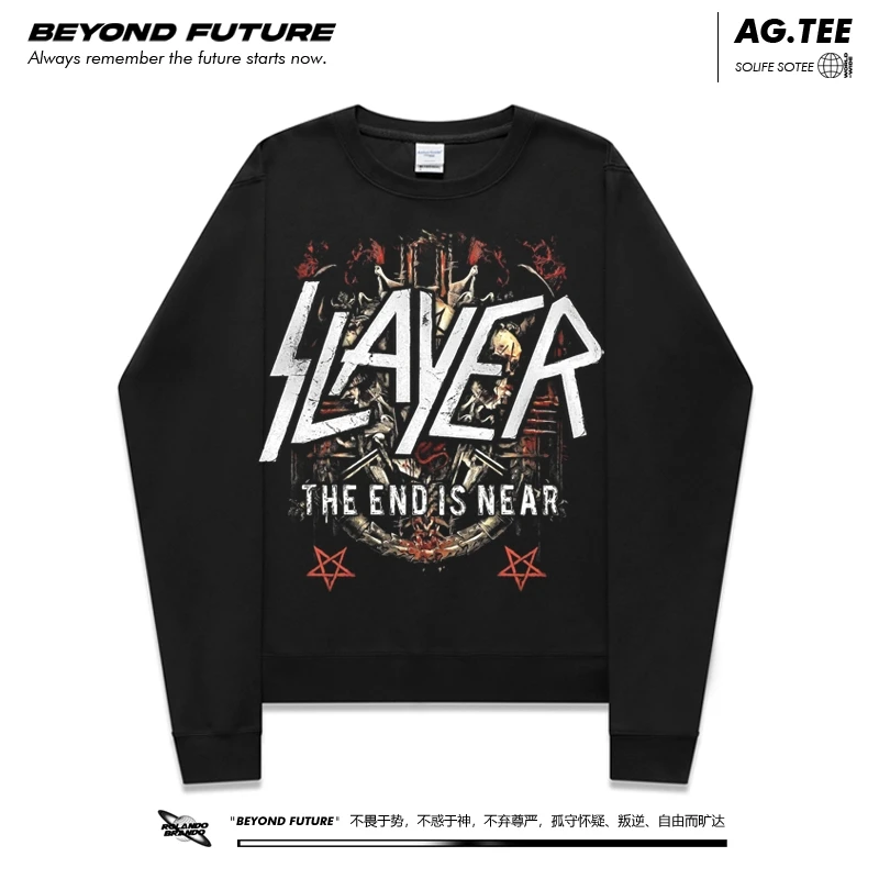 春秋新款ins宽松潮牌休闲男女上衣slayer欧美式摇滚金属黑色新款