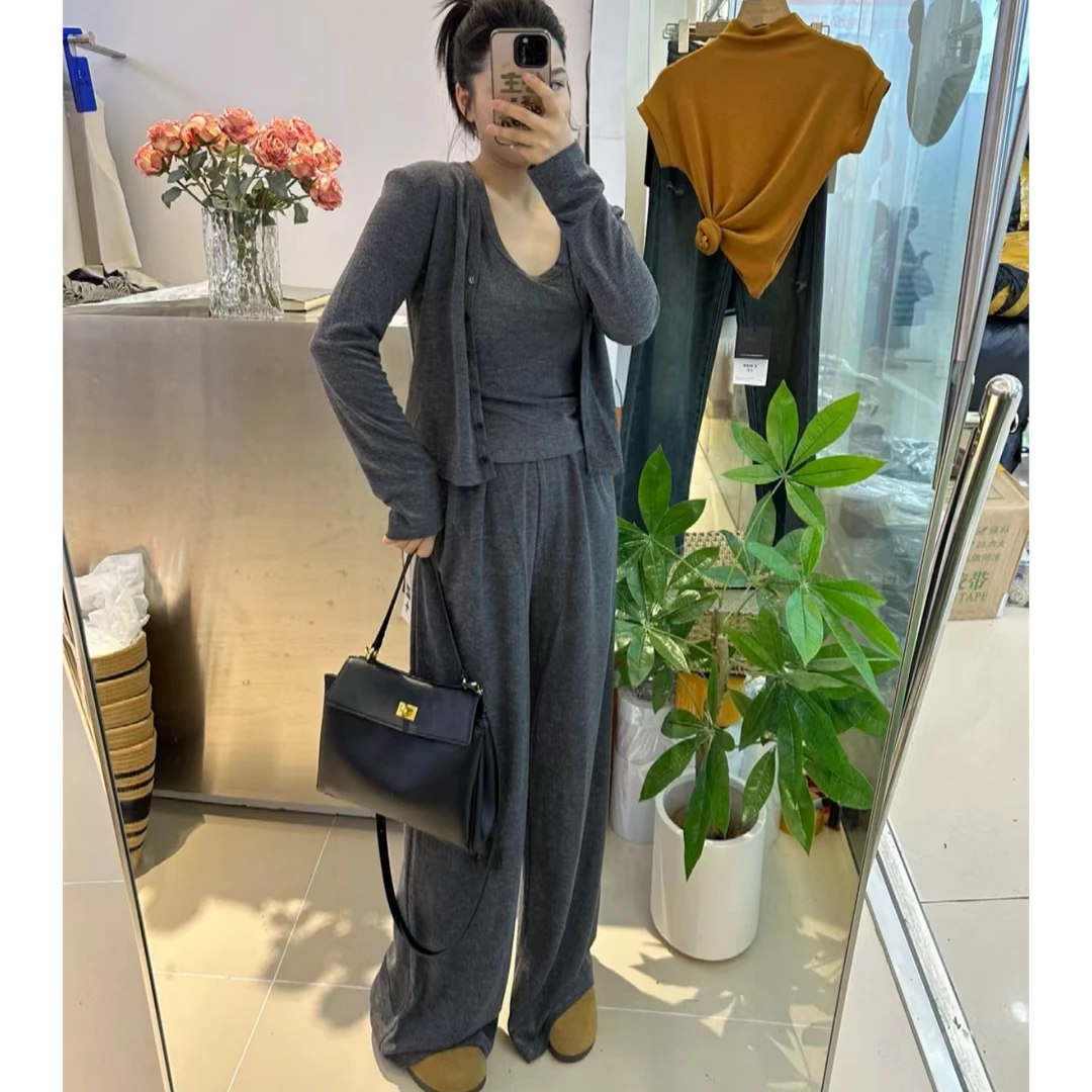 2024春秋新款时尚百搭三件套女气质洋气阔腿裤套装