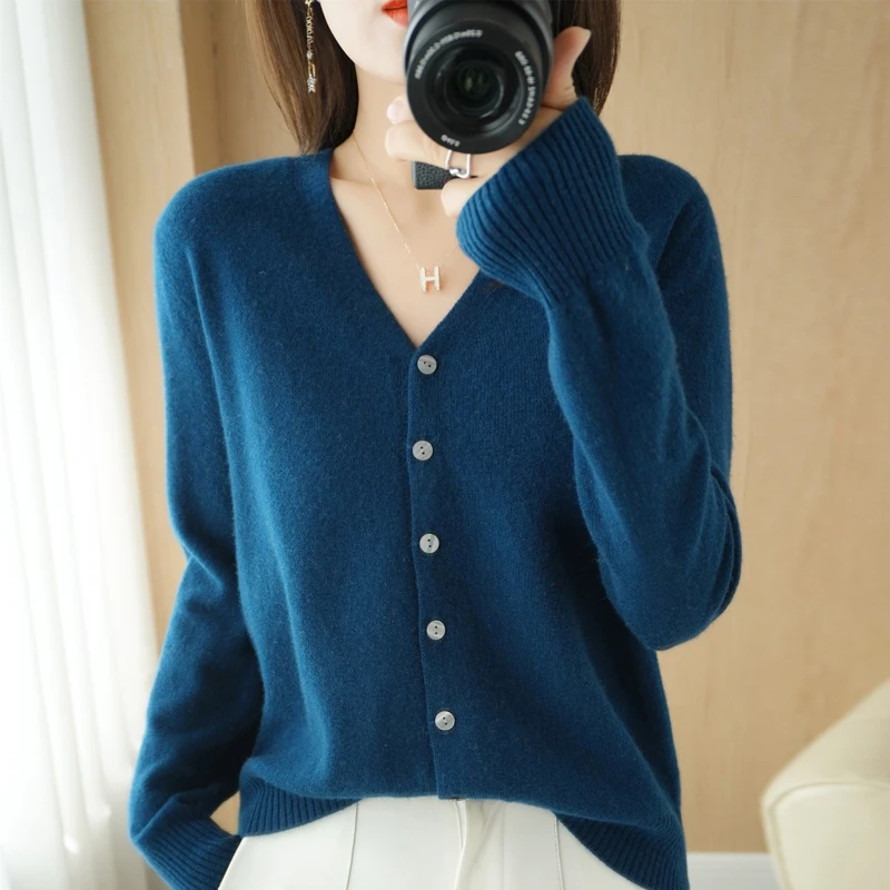 秋冬季新款百搭短款开衫女外搭v领宽松长袖韩版毛衫外套女士