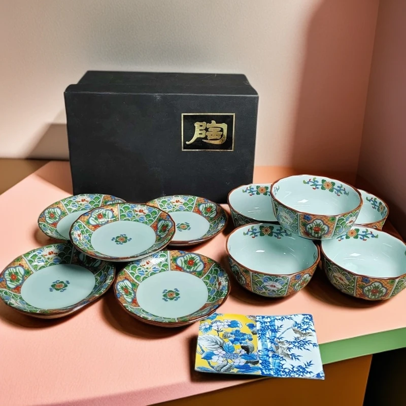 舶莱仁祥窑彩釉碗盘一套十件，全新付原盒，盘直径11cm碗直径9.5cm