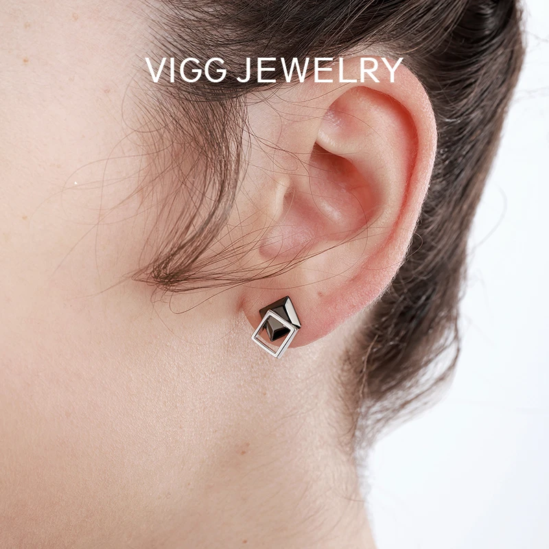 VIGG 合金耳饰 方形耳钉 简约轻奢时尚 气质百搭个性设计小众