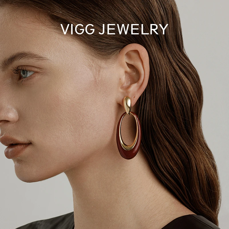 VIGG 铜合金珐琅耳饰 舞曲耳钉 轻奢简约时尚百搭饰品