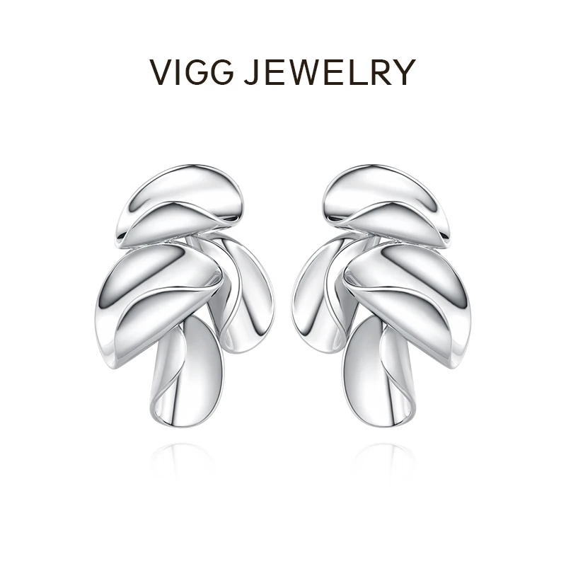 VIGG 合金耳饰 卷叶耳钉 时尚小众百搭饰品