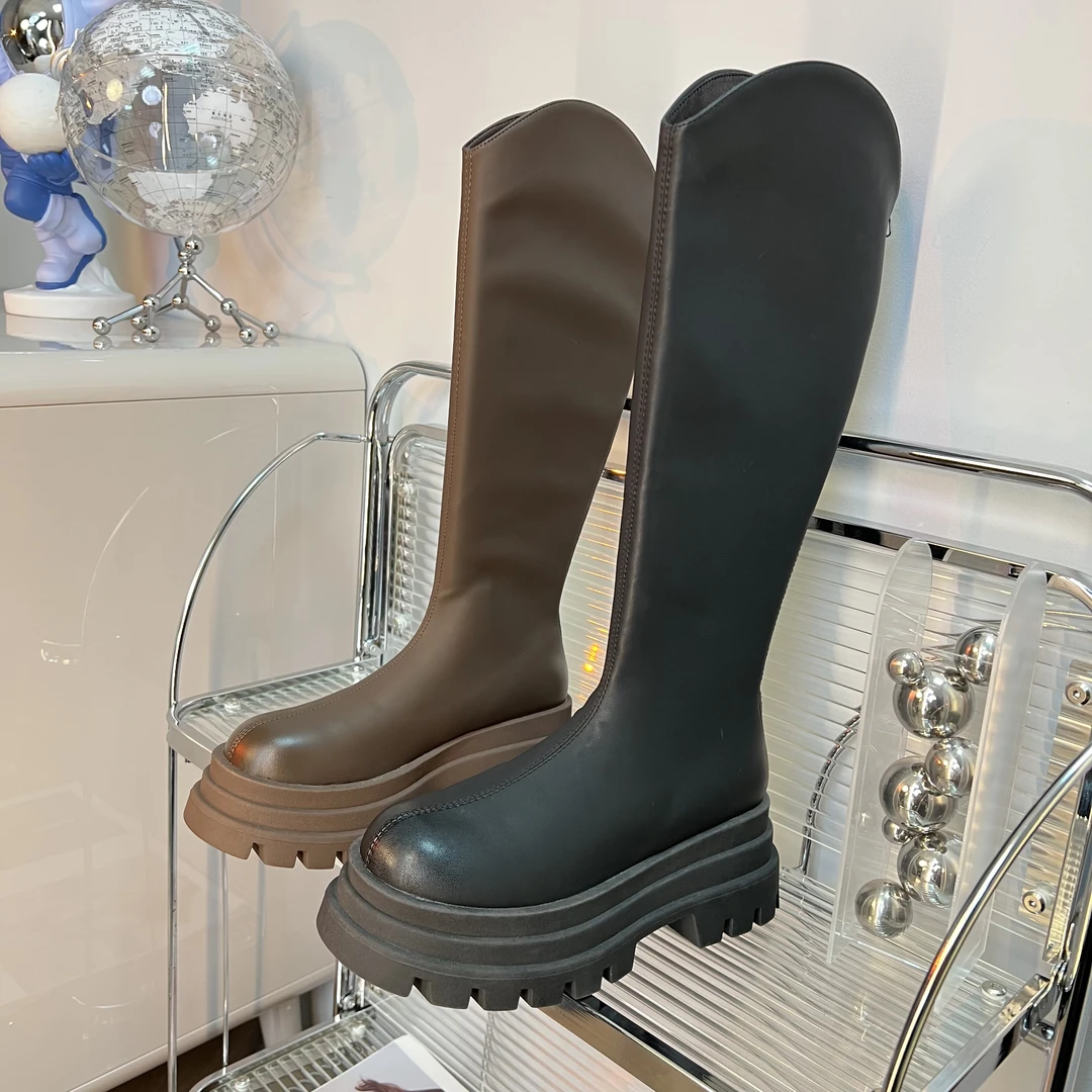 亚光靴子女长筒靴秋冬2023新款V口高跟厚底显瘦不过膝骑士瘦瘦靴