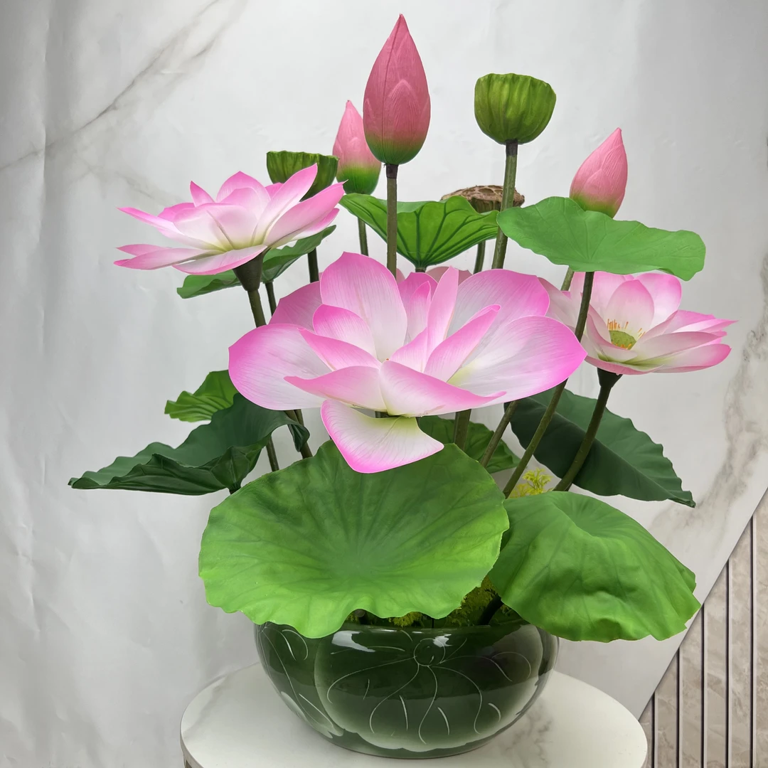 雄峰花艺新款手感仿真荷花客厅寺庙庭院新中式装饰大号插花