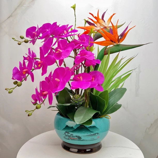 高档蝴蝶兰仿真花摆件家居客厅电视柜假花装饰插花花艺鸿运当头