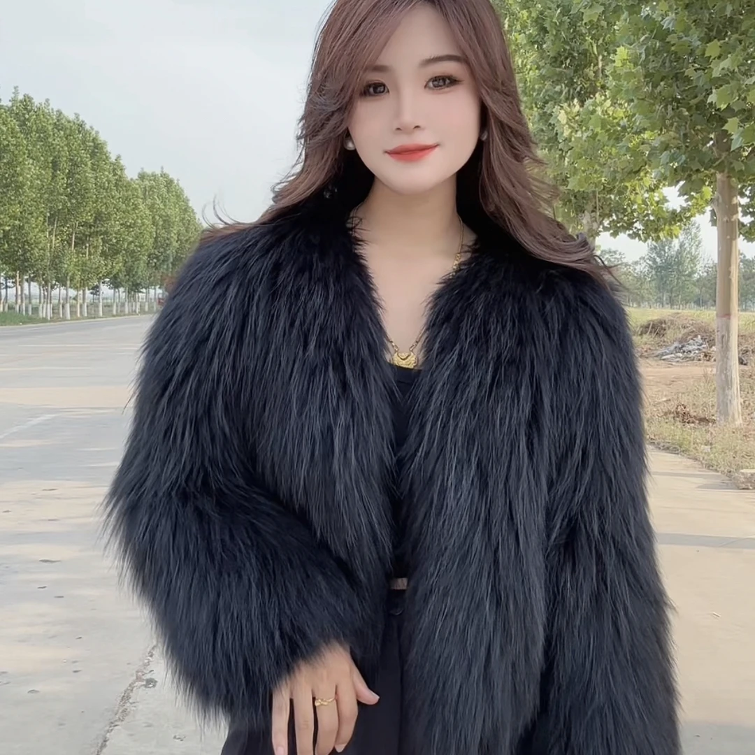 2025年秋冬貉子毛双面编织加厚加密时尚爆款短款外套