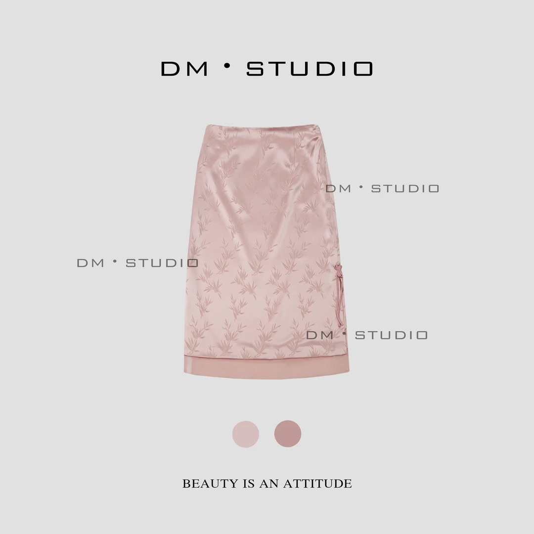 DM•STUDIO/国风气质高级感复古醋酸桑蚕丝提花过膝长裙（50360）