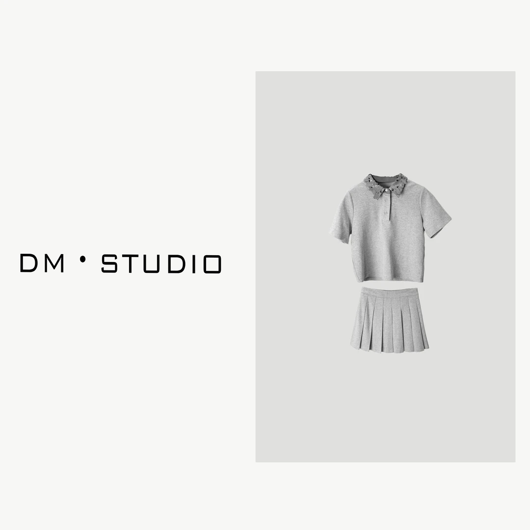 DEDM-DM•STUDIO/气质设计感polo领短袖上衣+百褶裙套装（51260）
