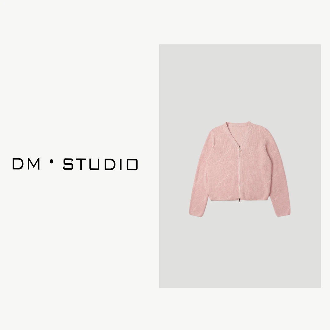 DEDM-DM•STUDIO/100%山羊绒V领珍珠拉链纯色气质开衫上衣（MM807）