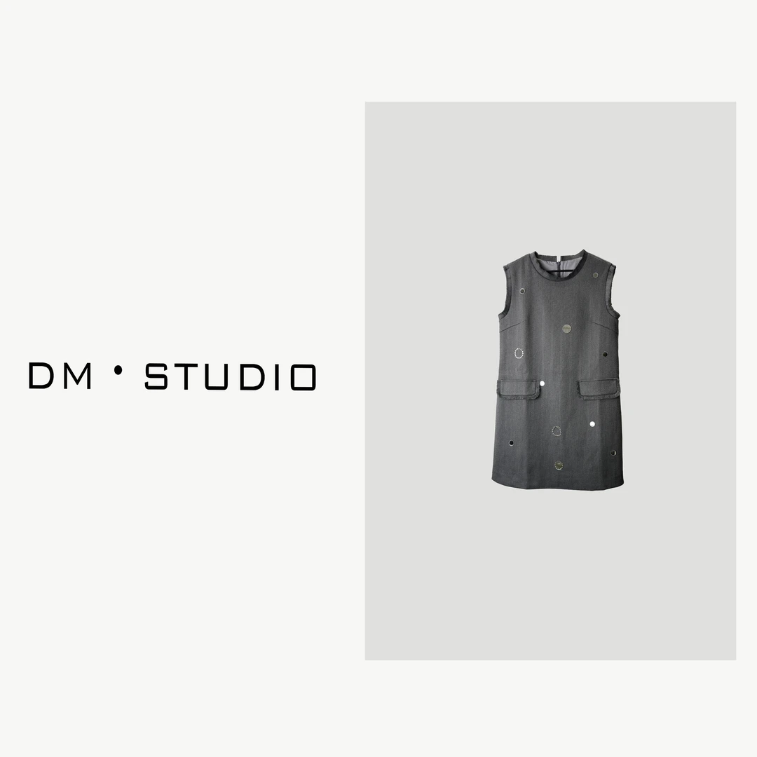 DEDM-DM•STUDIO/气质静奢风重工亮片拼亮钻纯色无袖连衣裙（6171）