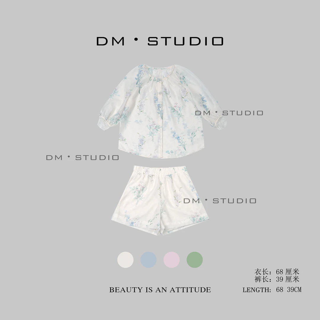 DM•STUDIO/夏季气质温柔精致碎花衬衣+短裤套装（DZ92263）