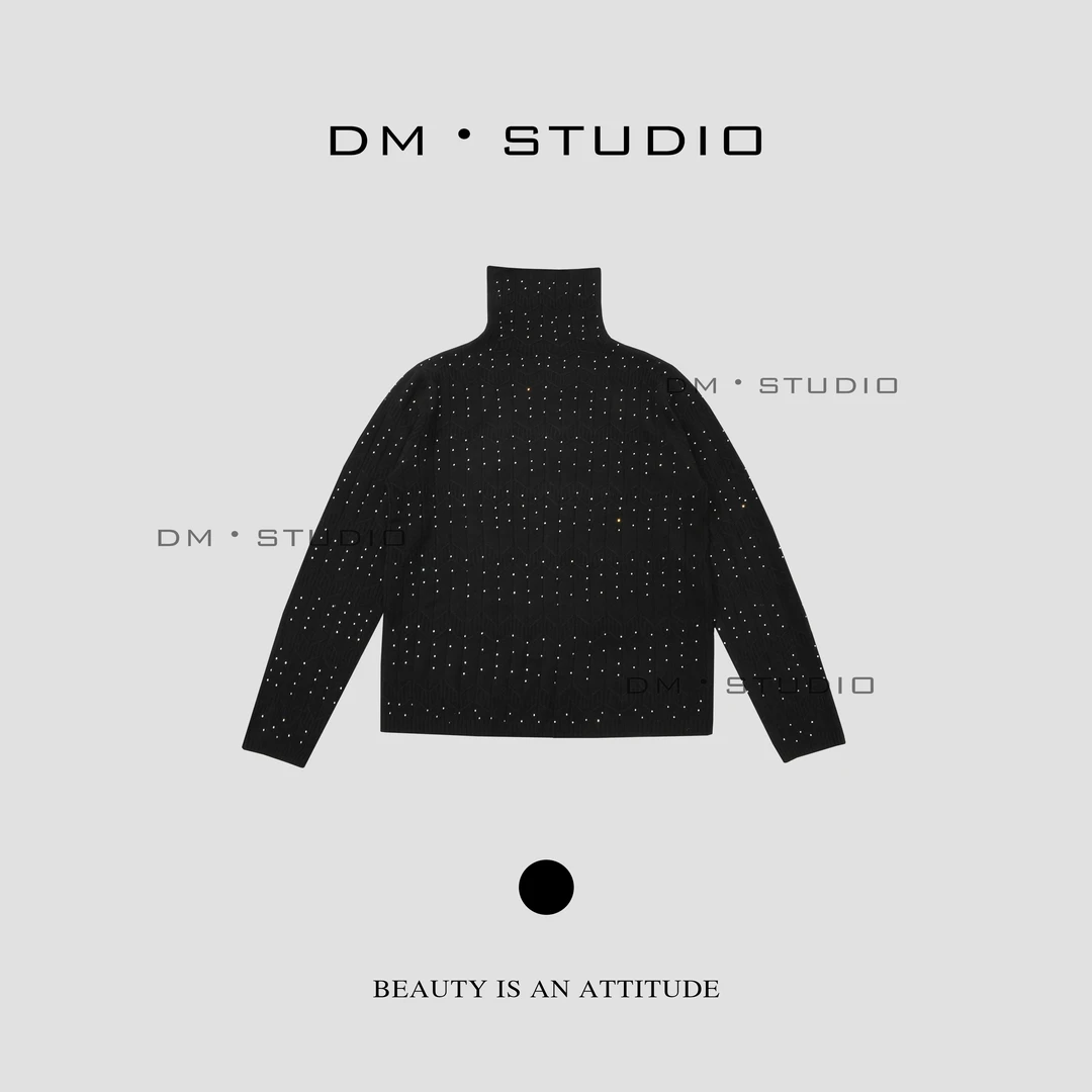 DM•STUDIO/高级感满天星烫钻100%绵羊毛针织高领上衣（1013）