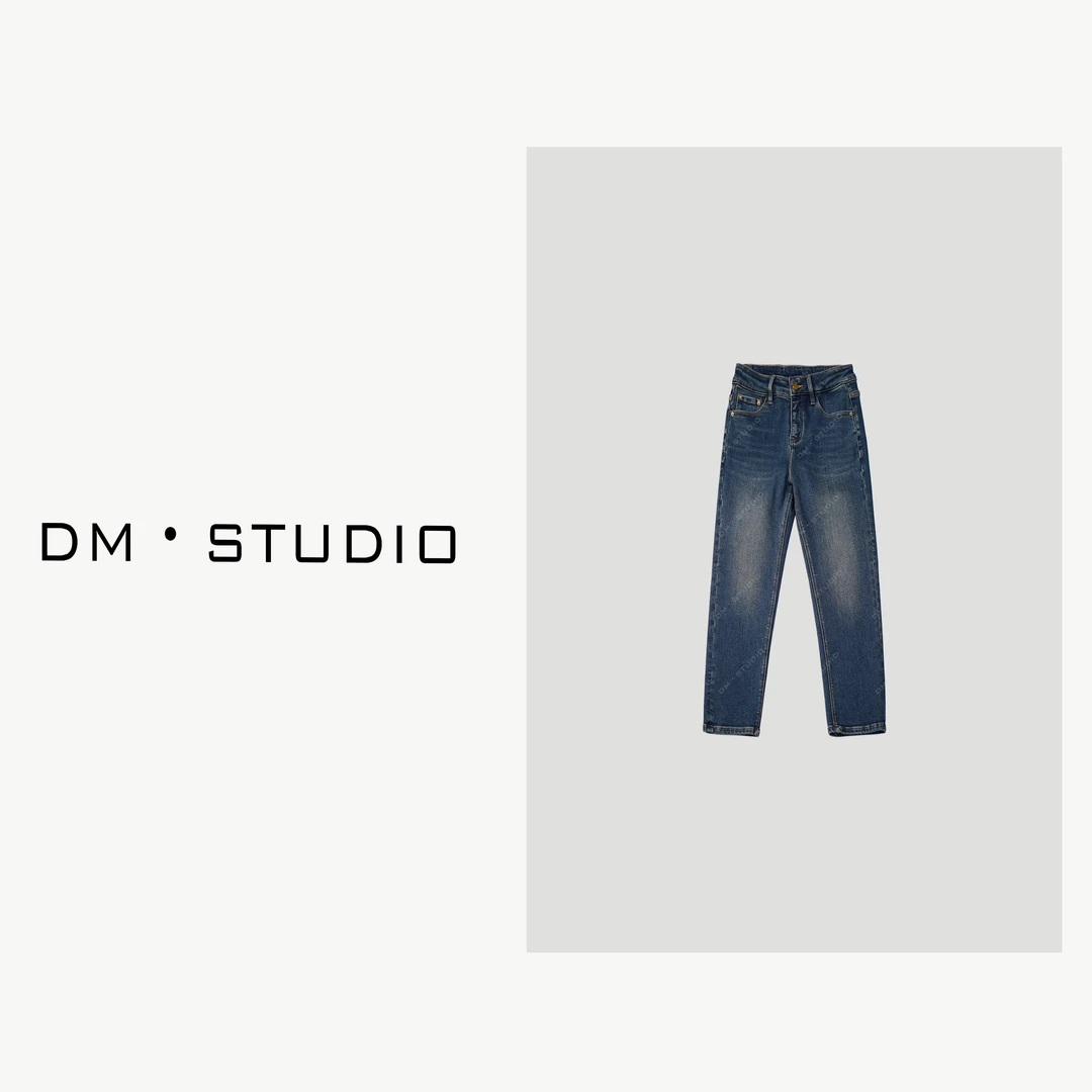 DEDM-DM•STUDIO/气质复古蓝百搭显瘦修身休闲加绒牛仔裤（WRY0985）