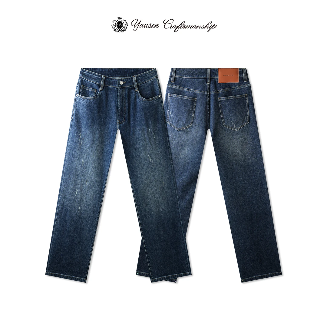 24FW/复古做旧水洗吊磨工艺设计师深蓝直通牛仔长裤ys006