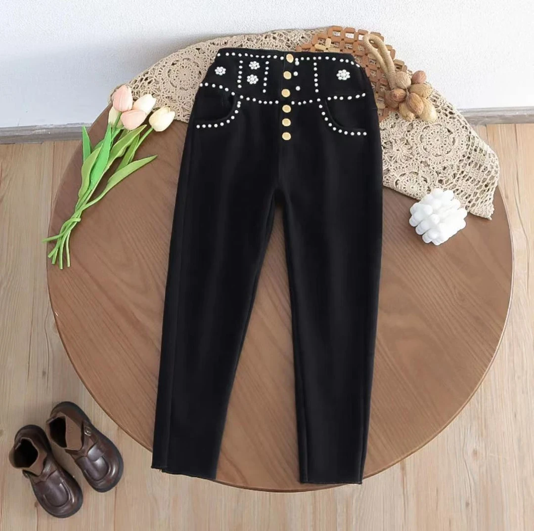 女童秋冬高腰加绒加厚小脚裤铅笔长裤2023女童一体绒弹力紧身裤子