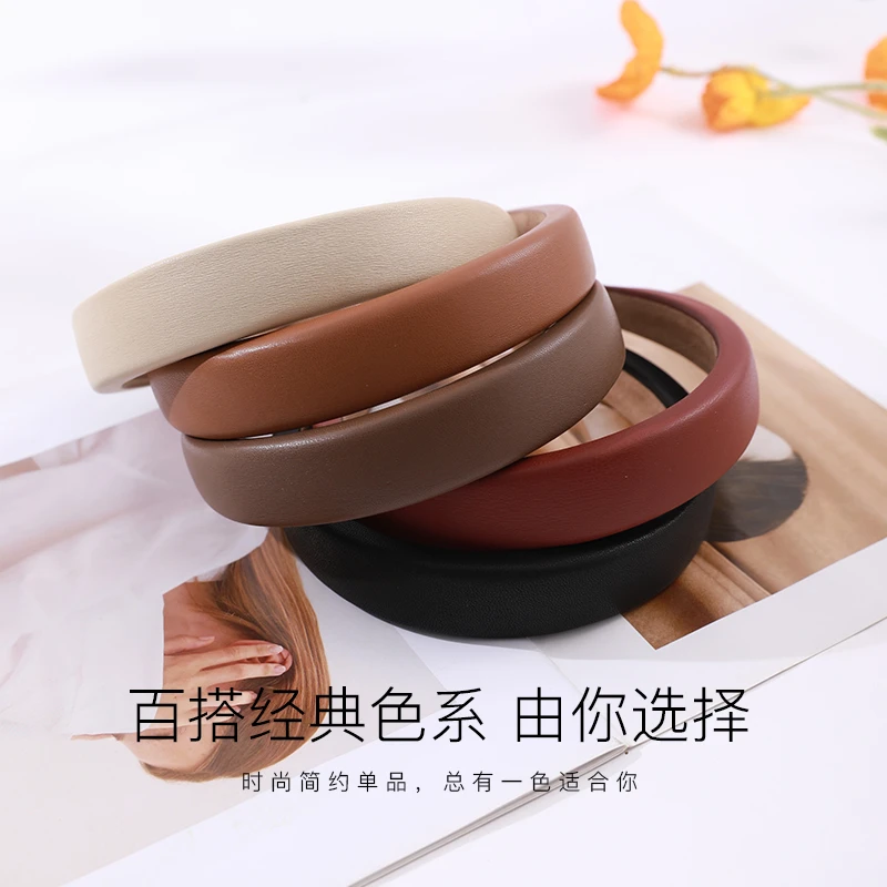 FANCET/凡饰 复古法式高级pu皮简约纯色头箍发箍