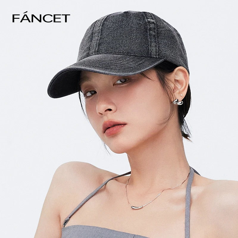 FANCET男女情侣防晒棒球帽水洗牛仔大头围显脸小鸭舌帽CM95032