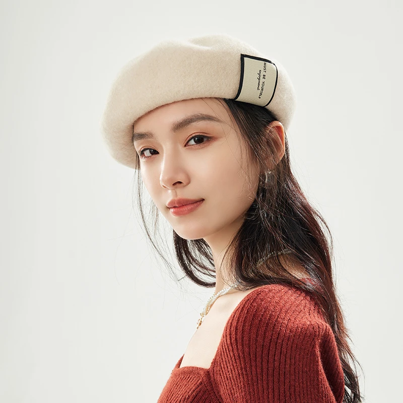 【Fancet凡饰】FANCET凡饰羊毛秋季含兔毛装饰可拆卸贝雷帽SI94267