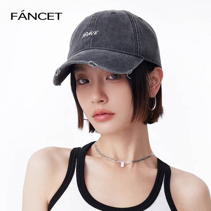 FANCET/凡饰男女同款复古水洗显脸小破洞软顶情侣棒球帽CM94009