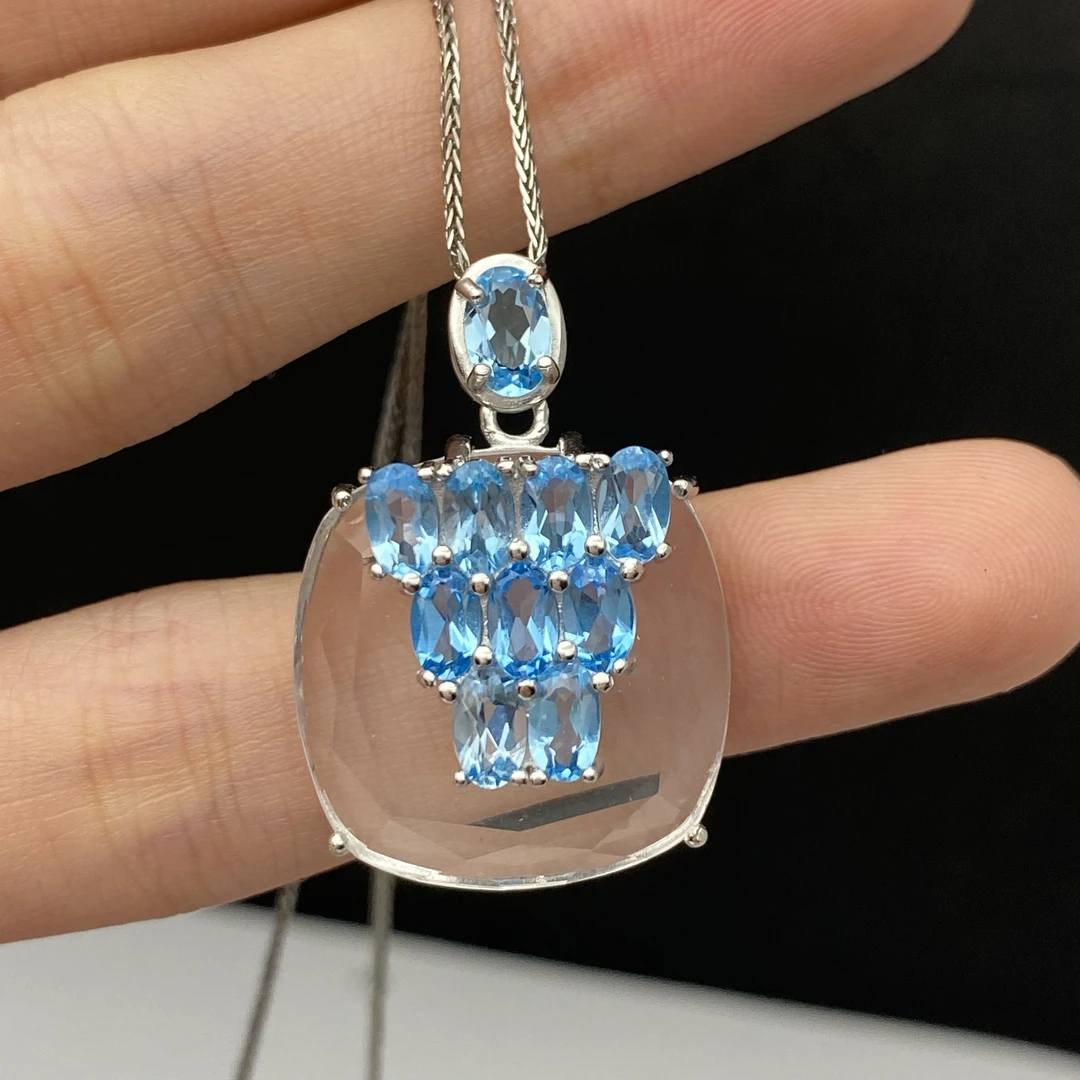 天然托帕石白水晶吊坠（不含链）s925银创意个性时尚百搭一物一证YJ