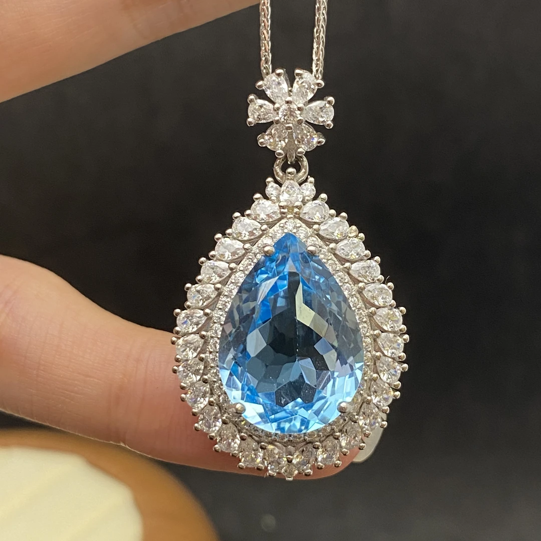 天然托帕石吊坠（不含链）s925银13*18mm水滴轻奢豪华百搭一物一证