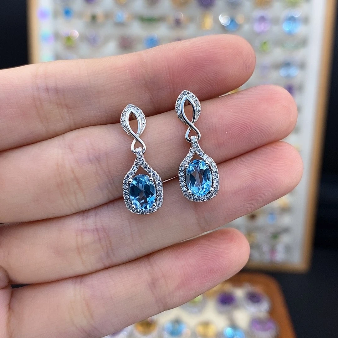 托帕石耳饰银S925镶嵌需要证书备注