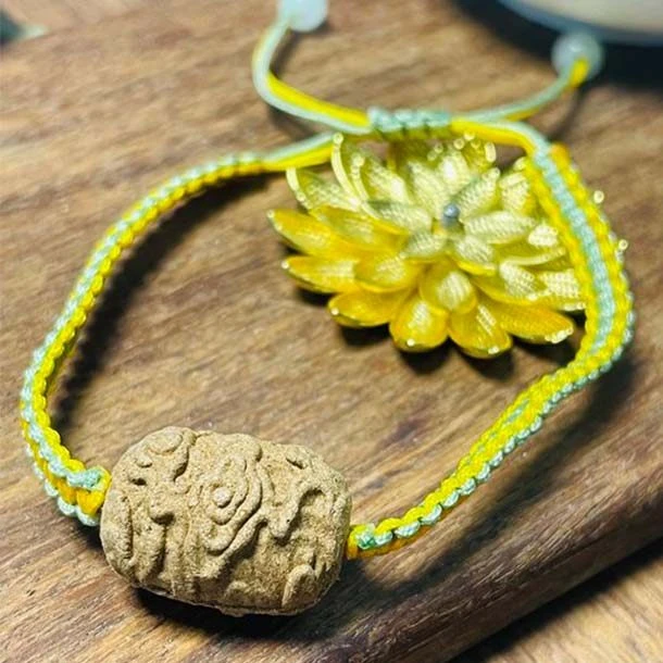 非金属木质手链 古法祥云珠手链 手工编织 五彩绳配饰 传统合香珠