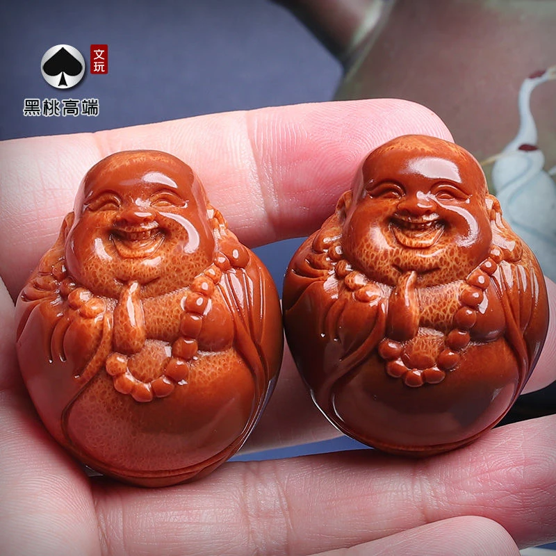 巴西大橄榄核弥勒佛手把件核雕文玩圆润橄榄核手把件老头保健手球