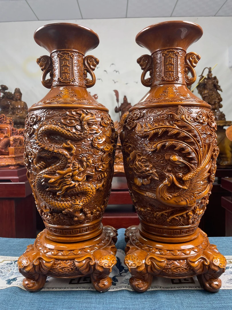 龙凤呈祥花瓶（LYH）长20高46商务礼品办公室摆件客厅摆件071