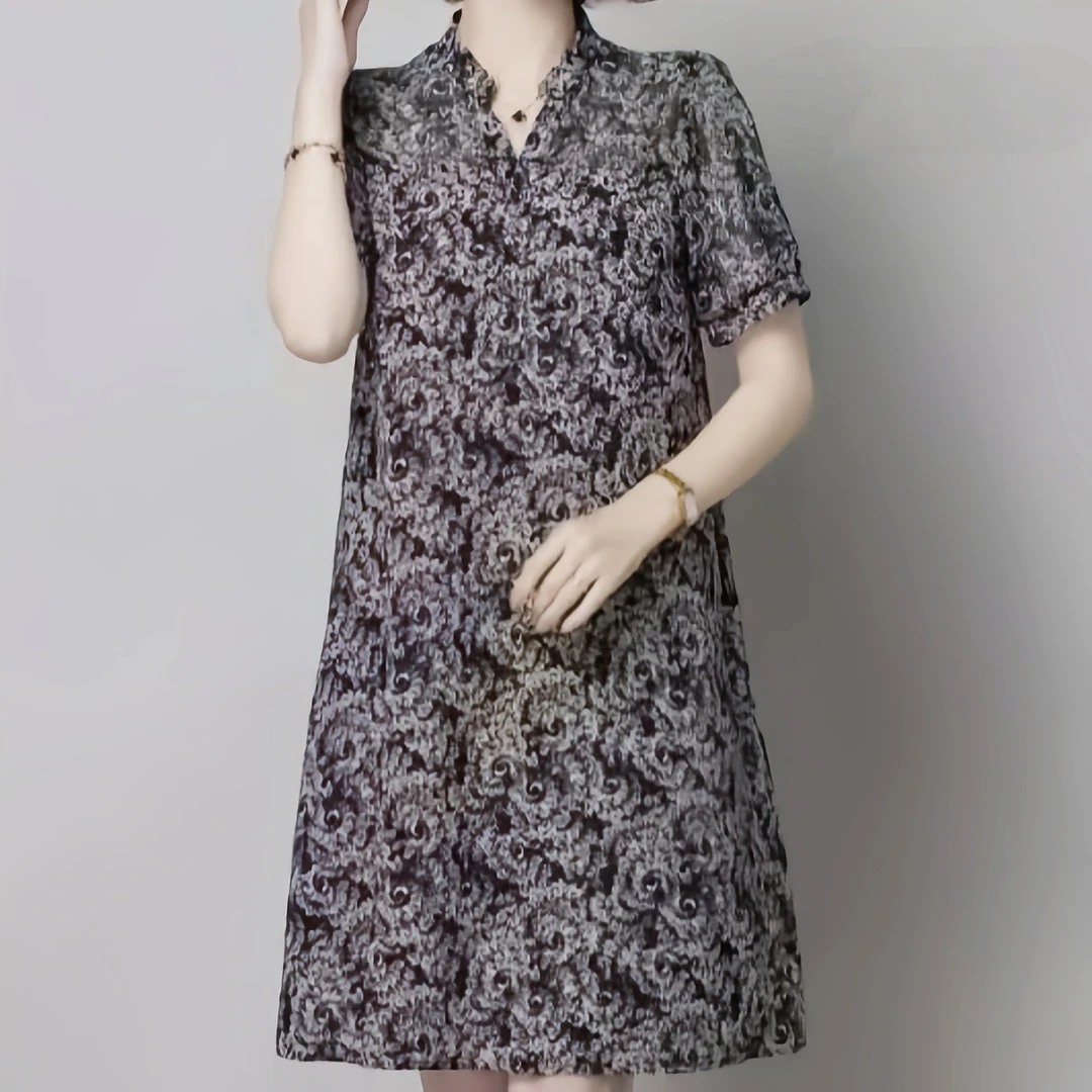 2025夏季新款轻奢蚕丝邹遮肉显瘦气质印花连衣裙