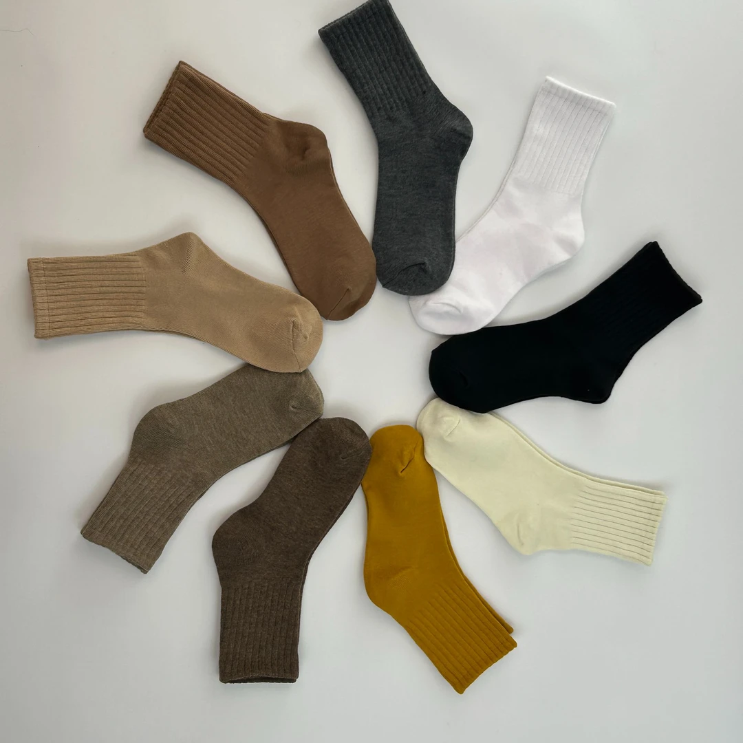 秋冬季女士高橡筋加厚纯色保暖不冻脚中筒袜