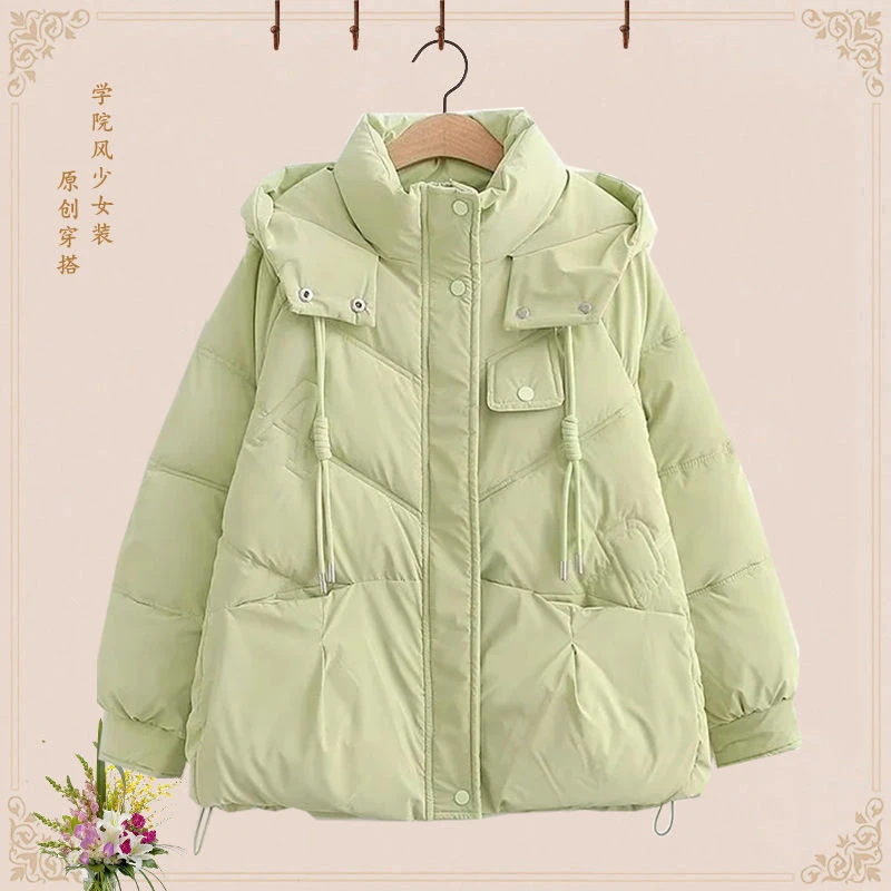 中学生羽绒服女冬季12-15岁初中高中生短款面包服少女宽松