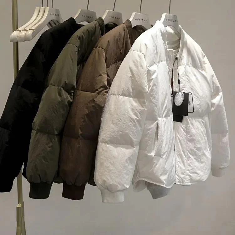 2023秋冬保暖羽服女宽松纯色球服领慵懒风面包服外套