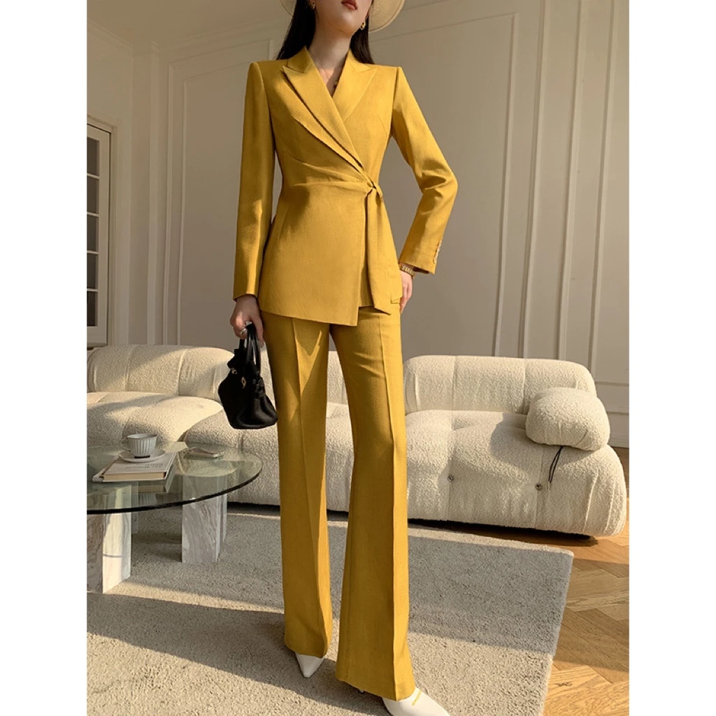 【高端气质】春秋都市摩登黄西装套装女2025新款设计师款女小众西服