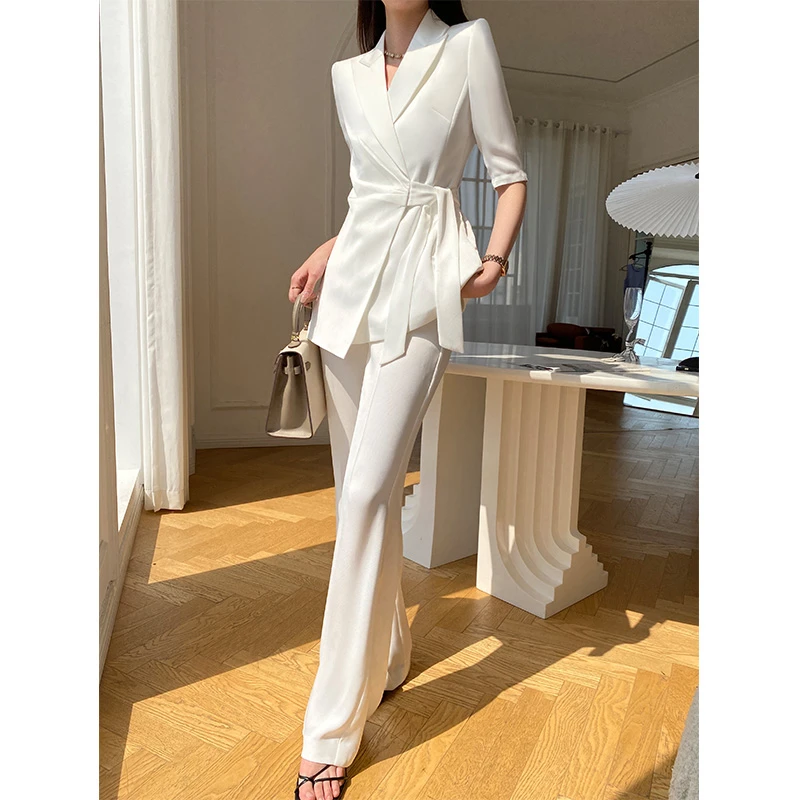 【高端气质】夏季西装套装女修身2025款时尚潮流休闲白色西服薄款